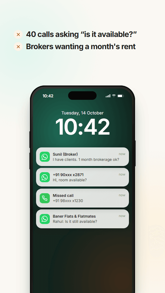 A phone lock screen full of broker messages and missed calls